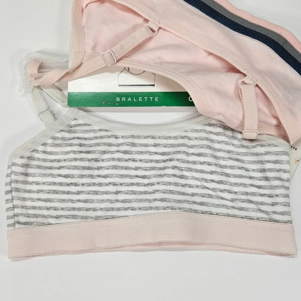 Girls 2 Pack‎ Dip Into Comfort Bralettes Size 6-7 Pink Striped Cotton Adjustable